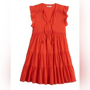 Sonoma Aloha Orange Flutter Sleeve Tiered Split Neck with Tassels Mini Dress XL